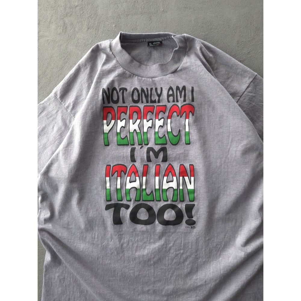 Vintage 90s Not Only Am I Perfect I'm Italian Too Grey T-shirt Best XL - Picture 2 of 8